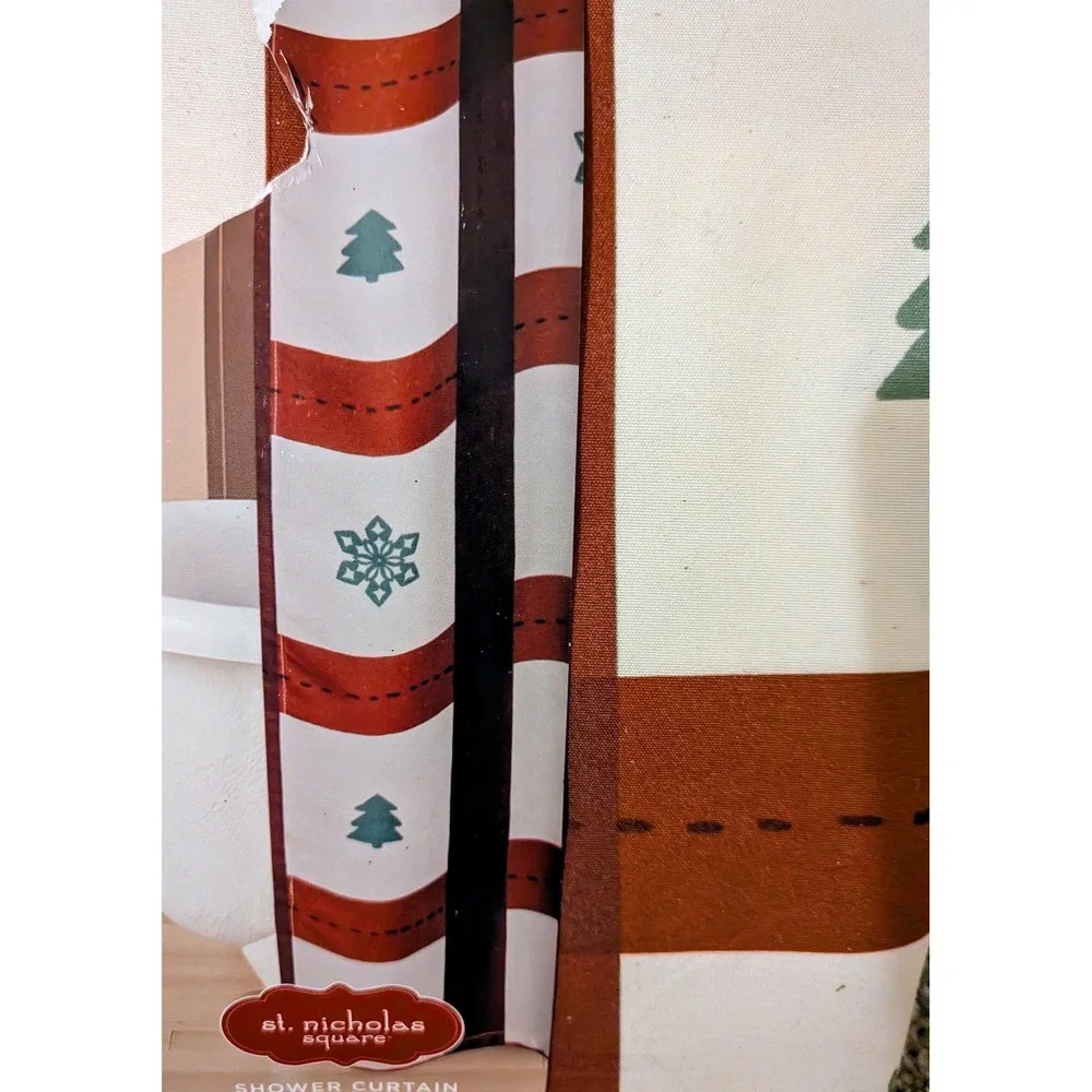 St Nicholas Square Christmas Shower Curtain‎ Snowflakes Trees Fabric 70x70